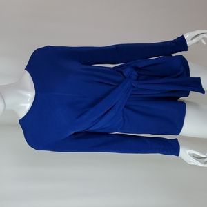 Zara W/B Collection Blue Tie Front Blouse Top